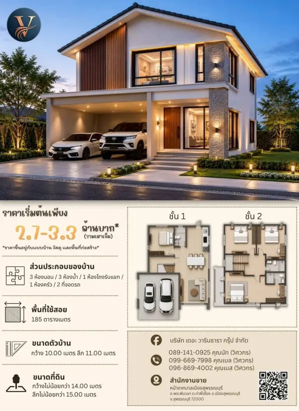 แบบบ้าน 11 พร้อมแปลนและราคา โดย เดอะ วารินธารา กรุ๊ป